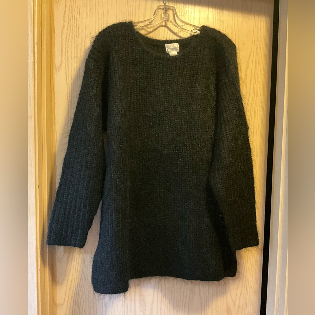 Vintage 90s Moda International Black Mohair Blend Crewneck Sweater Size Medium